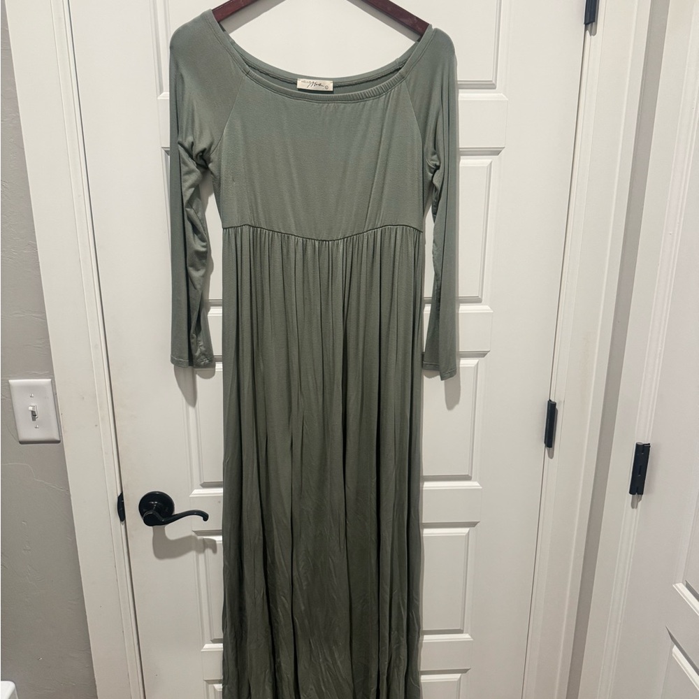 Hello MIZ Sage Green Off Shoulder Long Sleeve Maternity Maxi Dress